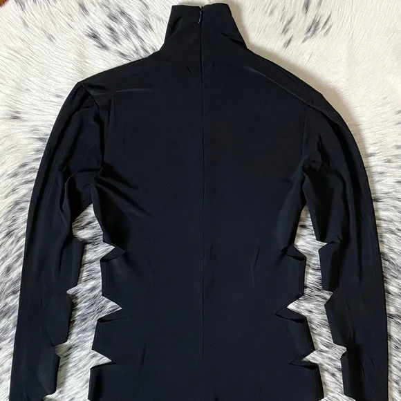 NORMA KAMALI “ALLIGATOR” CUTOUT MOCK-NECK BODYSUIT, SZ S BLACK NWT!! - Picture 14 of 16